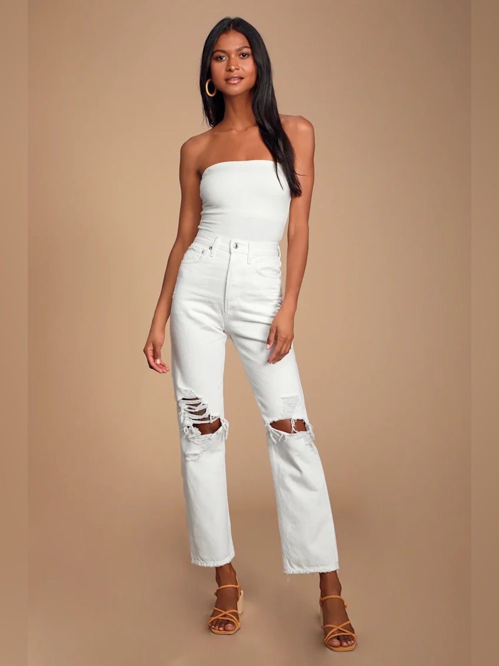 Agolde 90's Mid Rise Loose Fit Distressed Jeans…Sz: 28….Color: Vintage White
